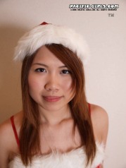 Santa asian girl parted red pussy