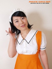 Maid in a orange skirt and white panties