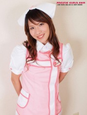Asian nurse in a short skirt stretches the vagina