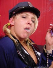 Blond Police Smoking Spreading Legs