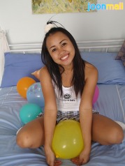 Balloon Popping Asian Teen Joon Mali Shows White Panties
