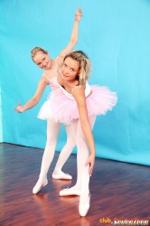 Two Blonde Teen Ballerinas Love To Use Some Toys Together
